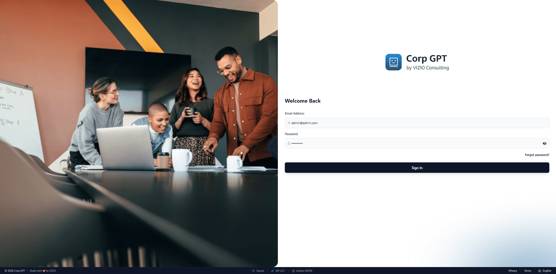 CorpGPT platform dashboard displaying document management, analytics, and AI-powered insights for enterprise knowledge management